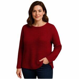 J Jill Women Chenille Red Textured Knit Sweater Size M Soft Cozy Classic Winter